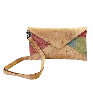 Envelope Bag in Natural Cork with Multicolor Patchwork