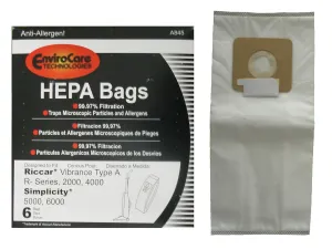 EnviroCare Replacement Designed To Fit Riccar Vibrance Simplicity 5000, 6000 Type A Hepa Bags, 6 Pack