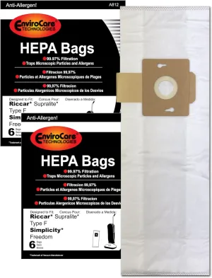 EnviroCare Replacement HEPA Vacuum Cleaner bags made to fit Riccar Supralite Type F and Simplicity Freedom Uprights 12 pack