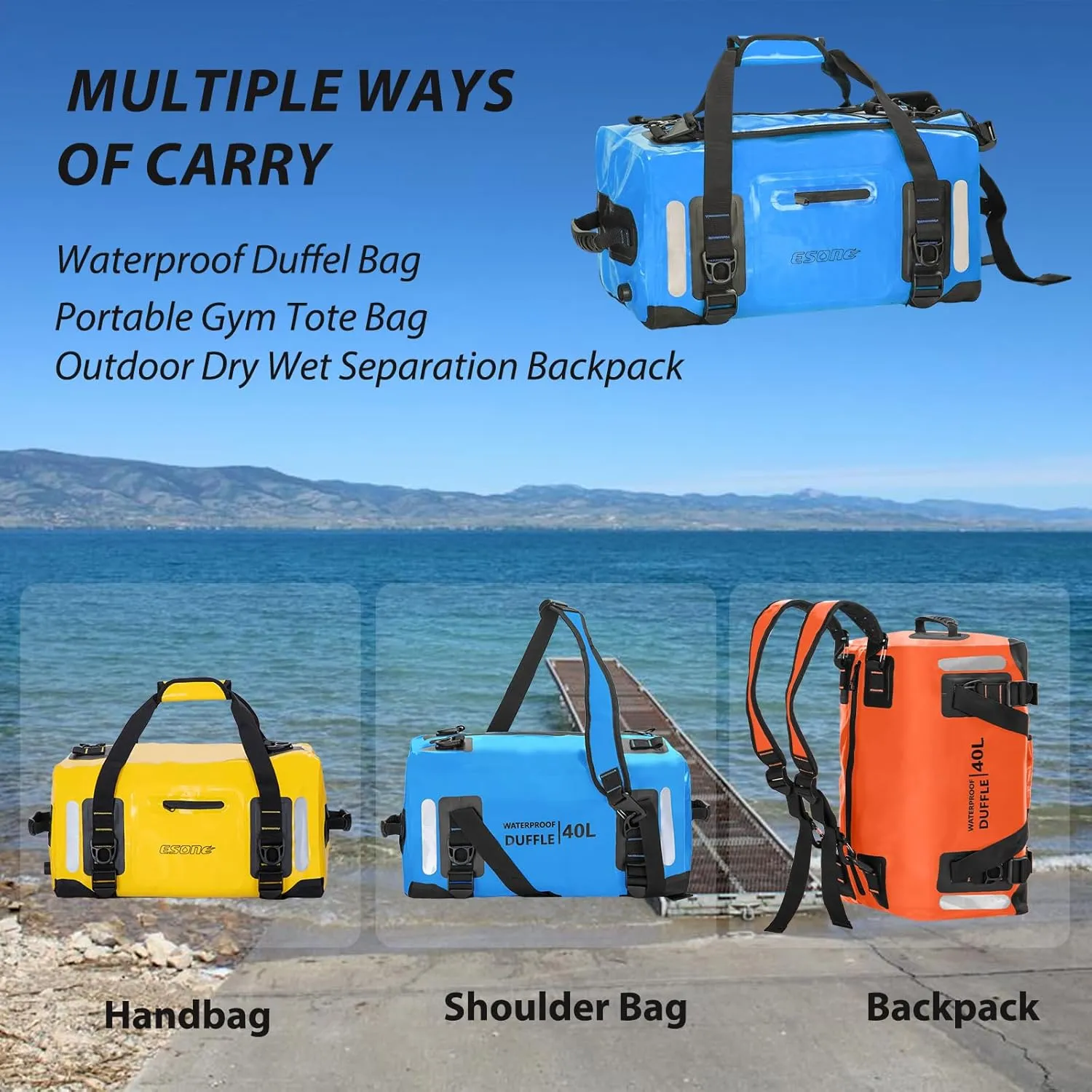 ESONE Dry Bags Waterproof Backpack for Men/Women Dry Bags for Kayaking Waterproof Backpack for Travel Dry Bag Backpack Waterproof Duffel Bag Applicable Boating Camping Paddle Board Surfing
