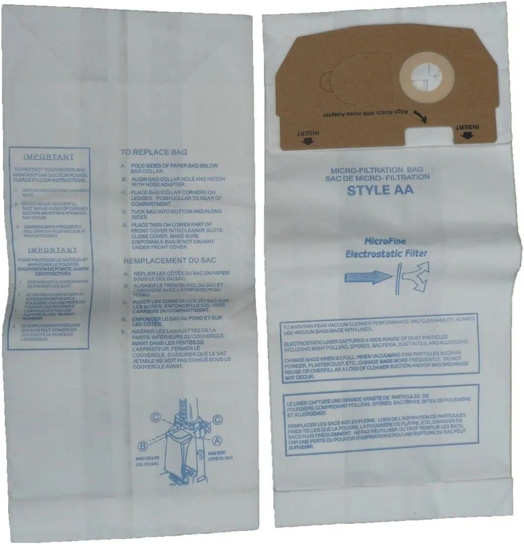 EUREKA 9 Victory and True Hepa Upright Style AA Microfiltration Vacuum Bags