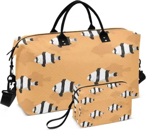 Exnundod Travel Duffel Bags Reef Fish Four Striped Sports Gym Bag Weekender Carry On Tote Overnight Luggage Bags for Women and Men