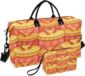 Exnundod Women Weekender Bags Musical Drums Cartoon Style Gym Bags Carry On Overnight Duffle Large Duffle Tote Hospital Bag for Business Trip, Yoga