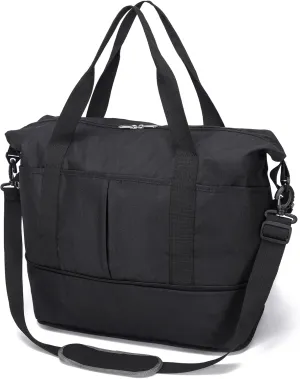 Expandable Duffle Bag for Travel, Weekender Overnight Carry On Bag for Women Men, Waterproof Large Capacity Travel Bag with Detachable Shoulder Strap and Wet Pocket(Black)