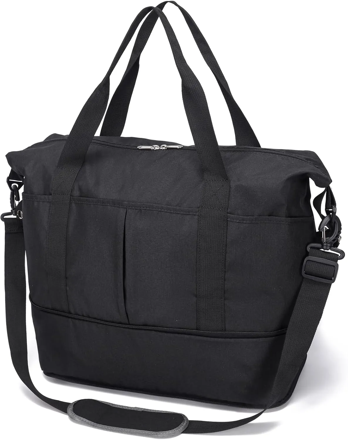 Expandable Duffle Bag for Travel, Weekender Overnight Carry On Bag for Women Men, Waterproof Large Capacity Travel Bag with Detachable Shoulder Strap and Wet Pocket(Black)