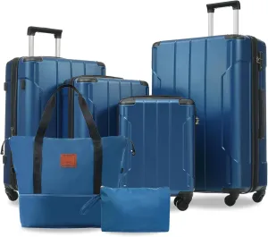 Expandable Lightweight Hardshell Luggage Set for Stress-Free Travel, Includes 6 Pieces for Family Adventures, Blue