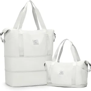 Expandable Travel Duffle Bag for Women Men, Large Gym Bag Travel Tote Bags, Waterproof Carry On Personal Item Bag Airline Approved, Overnight Workout Weekender Bag with Luggage Sleeve, Moon White