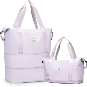 Expandable Travel Duffle Bag for Women Men, Large Gym Bag Travel Tote Bags, Waterproof Carry On Personal Item Bag Airline Approved, Workout Weekender Bag for Overnight Trip with Luggage Sleeve, Purple