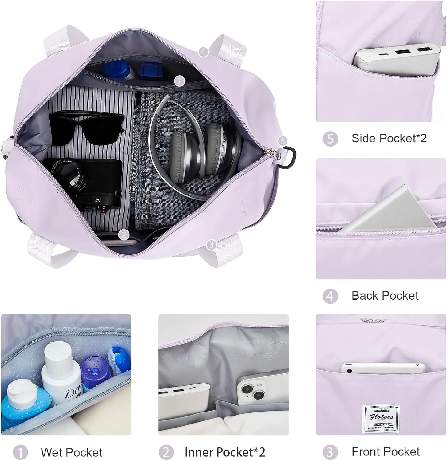 Expandable Travel Duffle Bag for Women Men, Large Gym Bag Travel Tote Bags, Waterproof Carry On Personal Item Bag Airline Approved, Workout Weekender Bag for Overnight Trip with Luggage Sleeve, Purple
