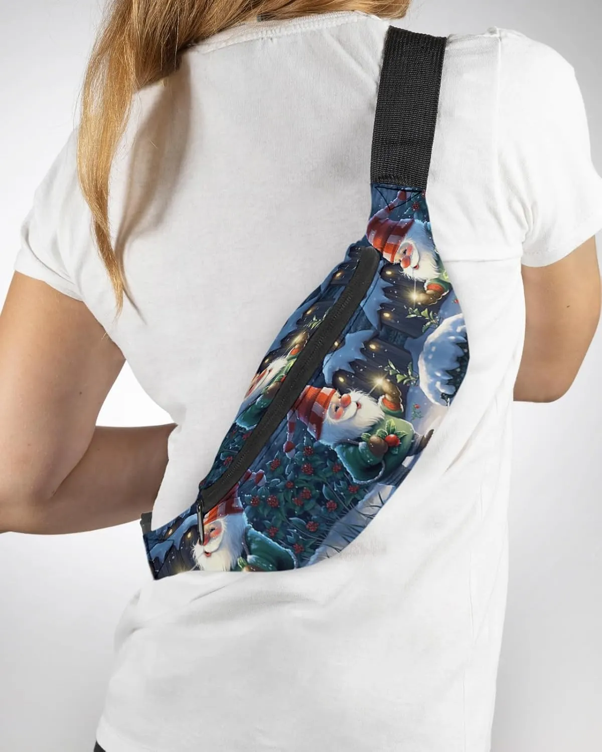 Fanny Pack,Christmas Santa Claus Flower Homes Candlelight Tree Winter Waist Packs with Adjustable Belt,Casual Bag Bum Bags for Travel Sports Running 14"x5"