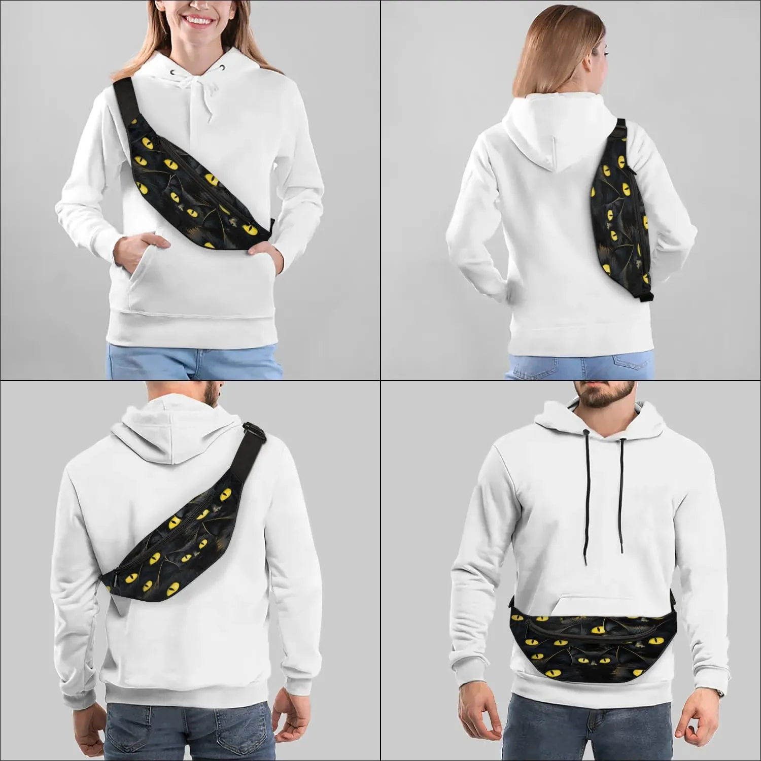 Fanny Packs for Women Men Sling Bag Crossbody Bags Men Waist Bag Black Cats in Dark Fanny Pack for Women Belt Bag for Travel Hiking Running