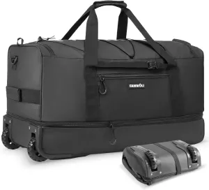 Fanwoli 32'' Rolling Duffel Bag with 2 Wheels - No-Sag Design for Heavy Loads, Expandable 100L-120L Carry on Luggage with Lock, Waterproof Foldable Lightweight for Travel, Camping,Moving