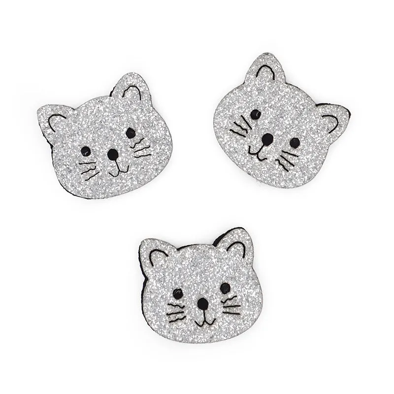 FELT SHAPES SILVER GLITTER CATS 6PCS