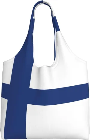 Finnish Flag Printed Canvas Bag, Large Capacity, Can Be Carried By Hand Or Across The Body, Suitable For Daily Shopping