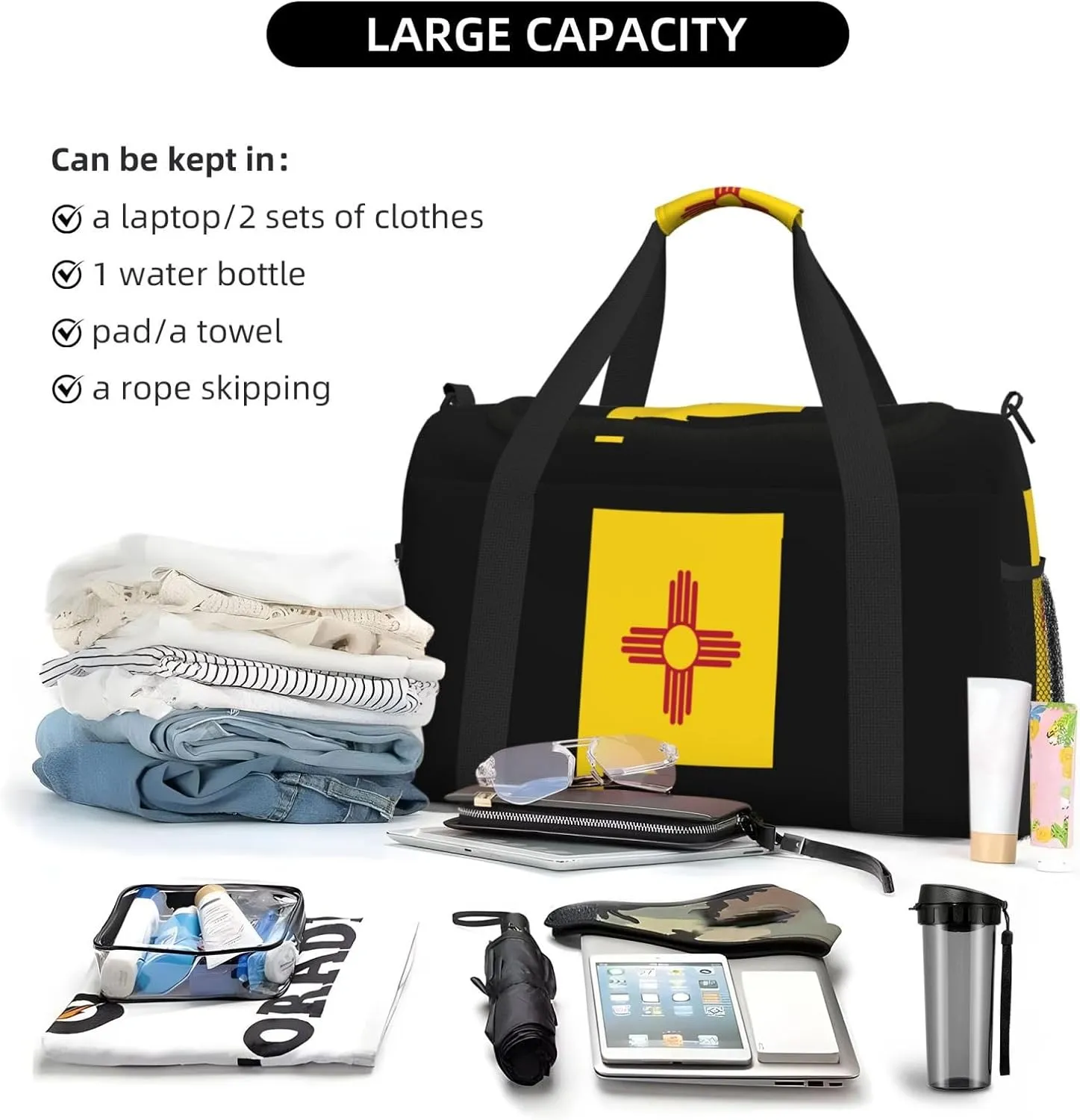 Flag Map Of New Mexico Travel Duffel Bag Large Foldable Waterproof Overnight Bag For Beach Swim Bags Pool Sports Gym