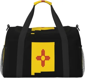 Flag Map Of New Mexico Travel Duffel Bag Large Foldable Waterproof Overnight Bag For Beach Swim Bags Pool Sports Gym