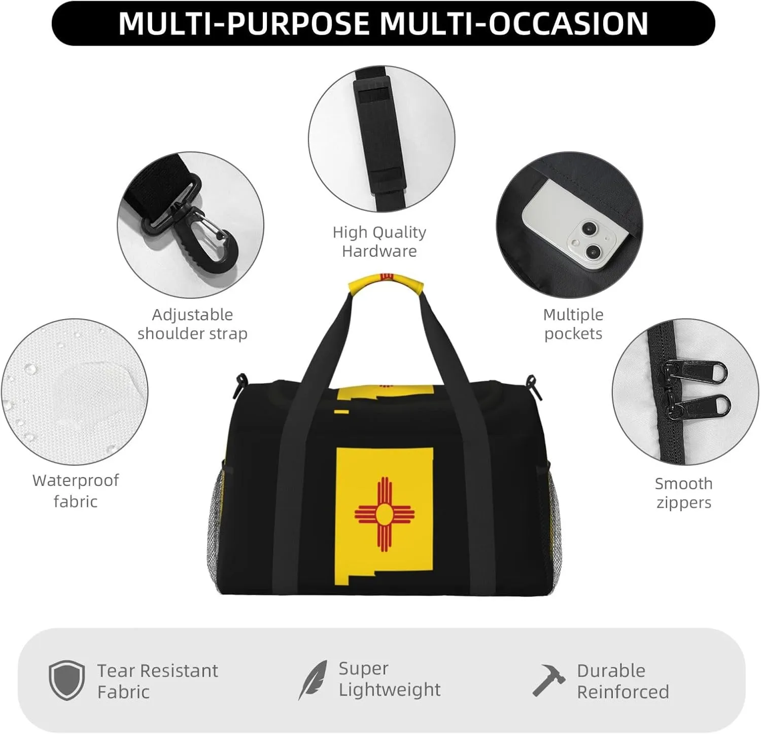 Flag Map Of New Mexico Travel Duffel Bag Large Foldable Waterproof Overnight Bag For Beach Swim Bags Pool Sports Gym