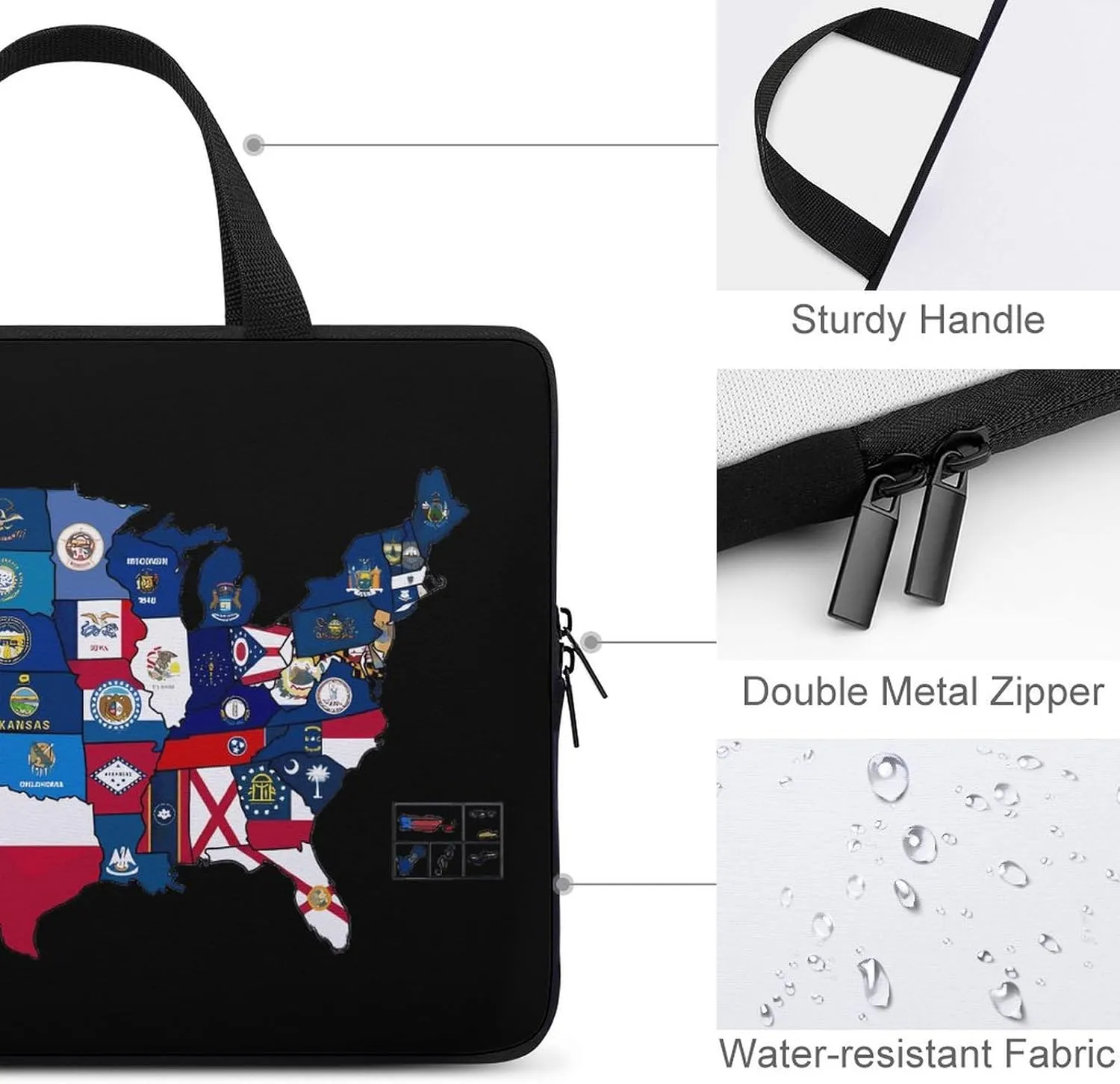 Flag Map of U.S. States and Territories Cute Laptop Sleeve Case Lightweight Computer Carrying Bag 10 Inch/12 Inch/ 13 Inch/15 Inch/17 Inch