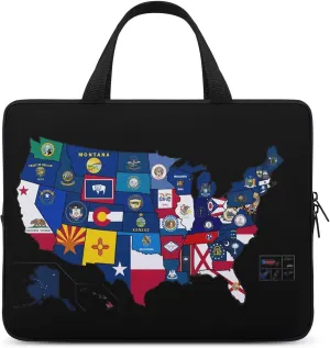 Flag Map of U.S. States and Territories Cute Laptop Sleeve Case Lightweight Computer Carrying Bag 10 Inch/12 Inch/ 13 Inch/15 Inch/17 Inch