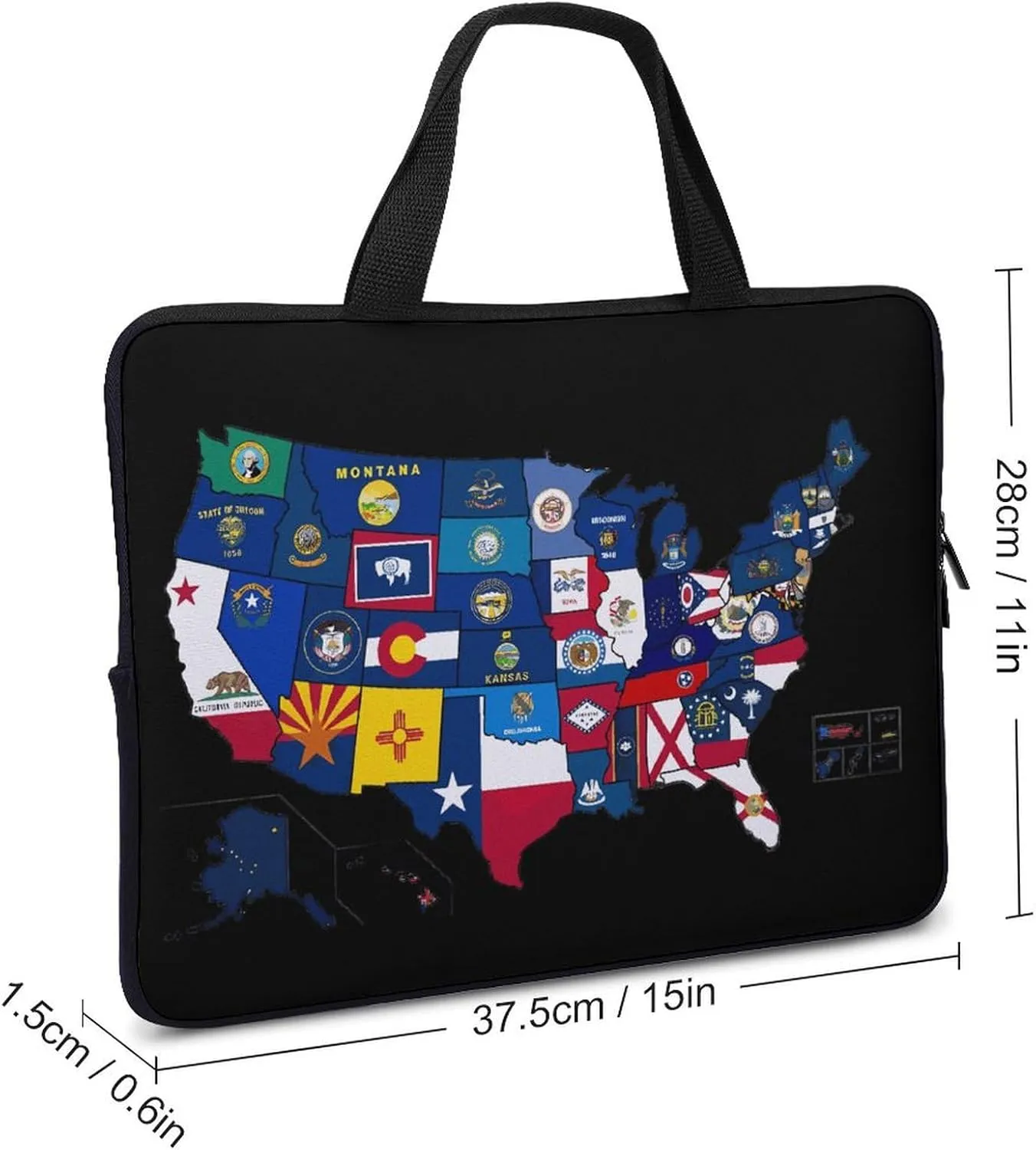 Flag Map of U.S. States and Territories Cute Laptop Sleeve Case Lightweight Computer Carrying Bag 10 Inch/12 Inch/ 13 Inch/15 Inch/17 Inch