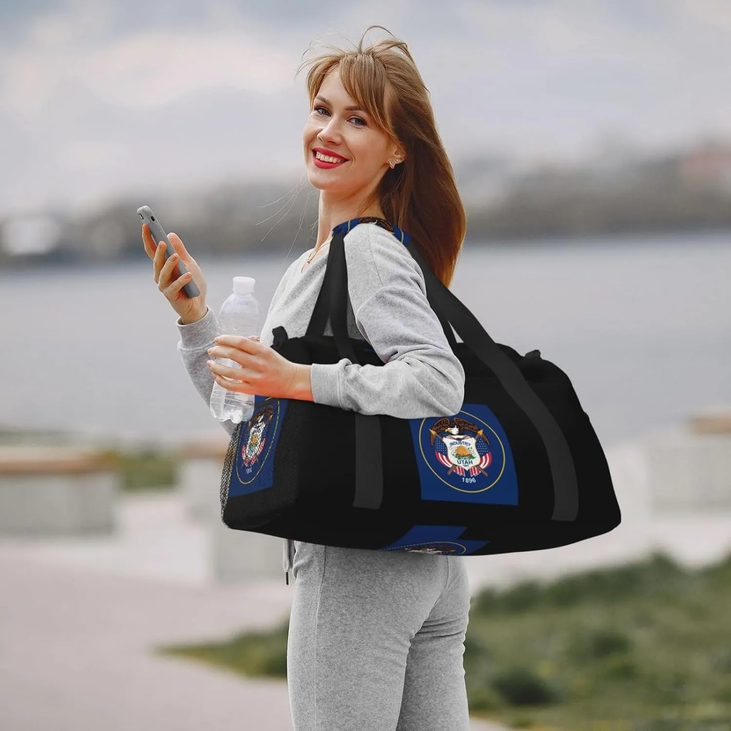Flag Map Of Utah Travel Duffel Bag Large Foldable Waterproof Overnight Bag For Beach Swim Bags Pool Sports Gym