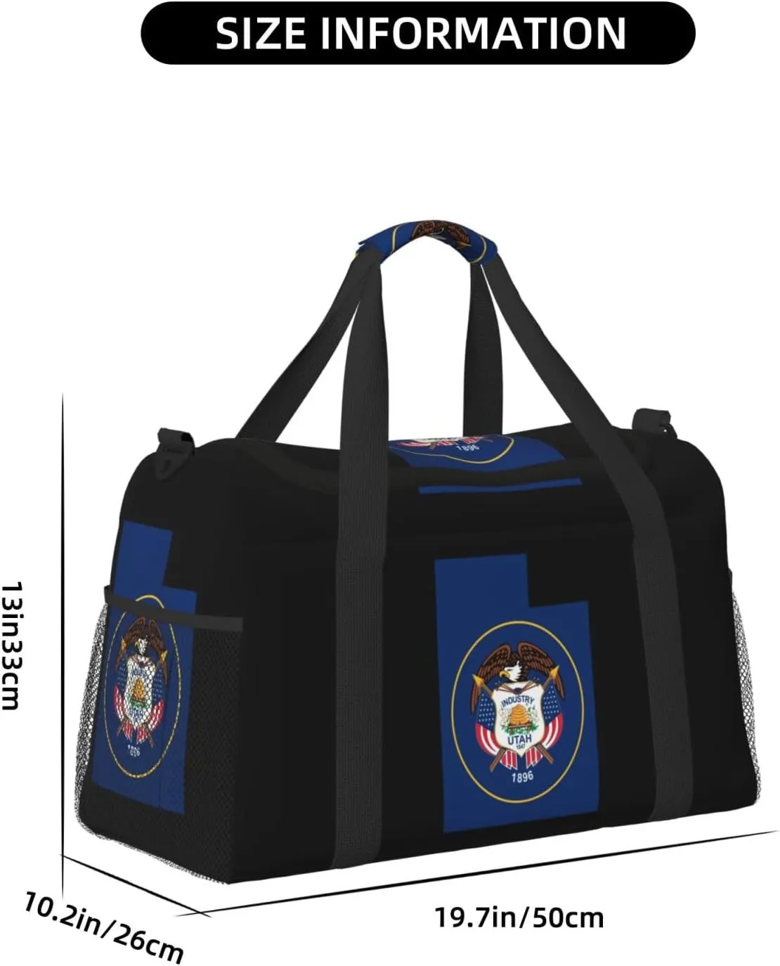 Flag Map Of Utah Travel Duffel Bag Large Foldable Waterproof Overnight Bag For Beach Swim Bags Pool Sports Gym