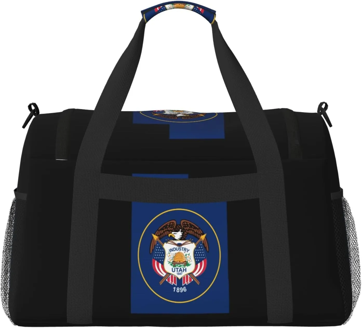 Flag Map Of Utah Travel Duffel Bag Large Foldable Waterproof Overnight Bag For Beach Swim Bags Pool Sports Gym