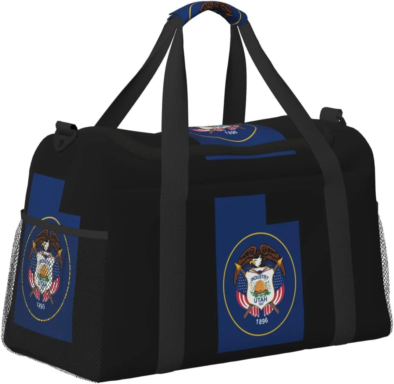 Flag Map Of Utah Travel Duffel Bag Large Foldable Waterproof Overnight Bag For Beach Swim Bags Pool Sports Gym