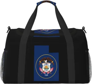 Flag Map Of Utah Travel Duffel Bag Large Foldable Waterproof Overnight Bag For Beach Swim Bags Pool Sports Gym