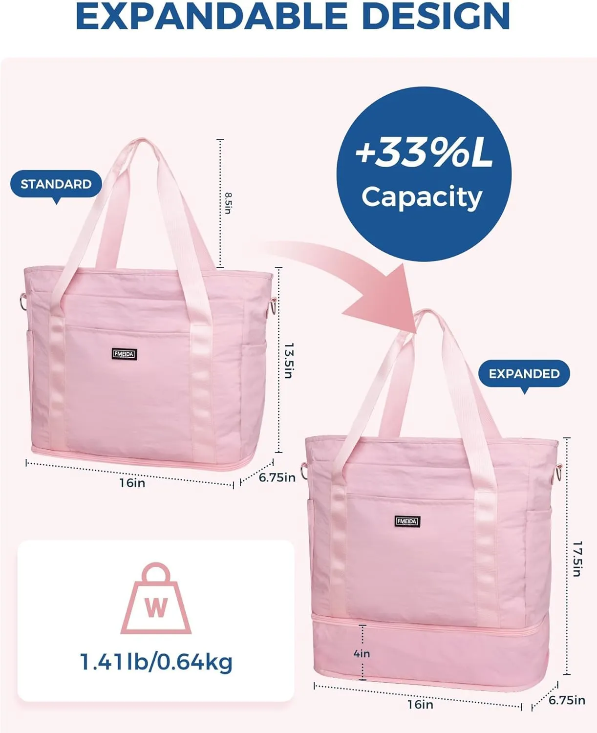 Fmeida Gym Bag for Women, 30L Expandable Travel Bags with Shoe Compartment, Sports Yoga Bag with Wet Pocket