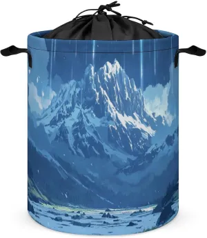 Foldable Laundry Basket, Waterproof Laundry Basket, Collapsible Laundry Bag with Easy Carry Handle, Snowy Mountain Range with Northern Lights -95