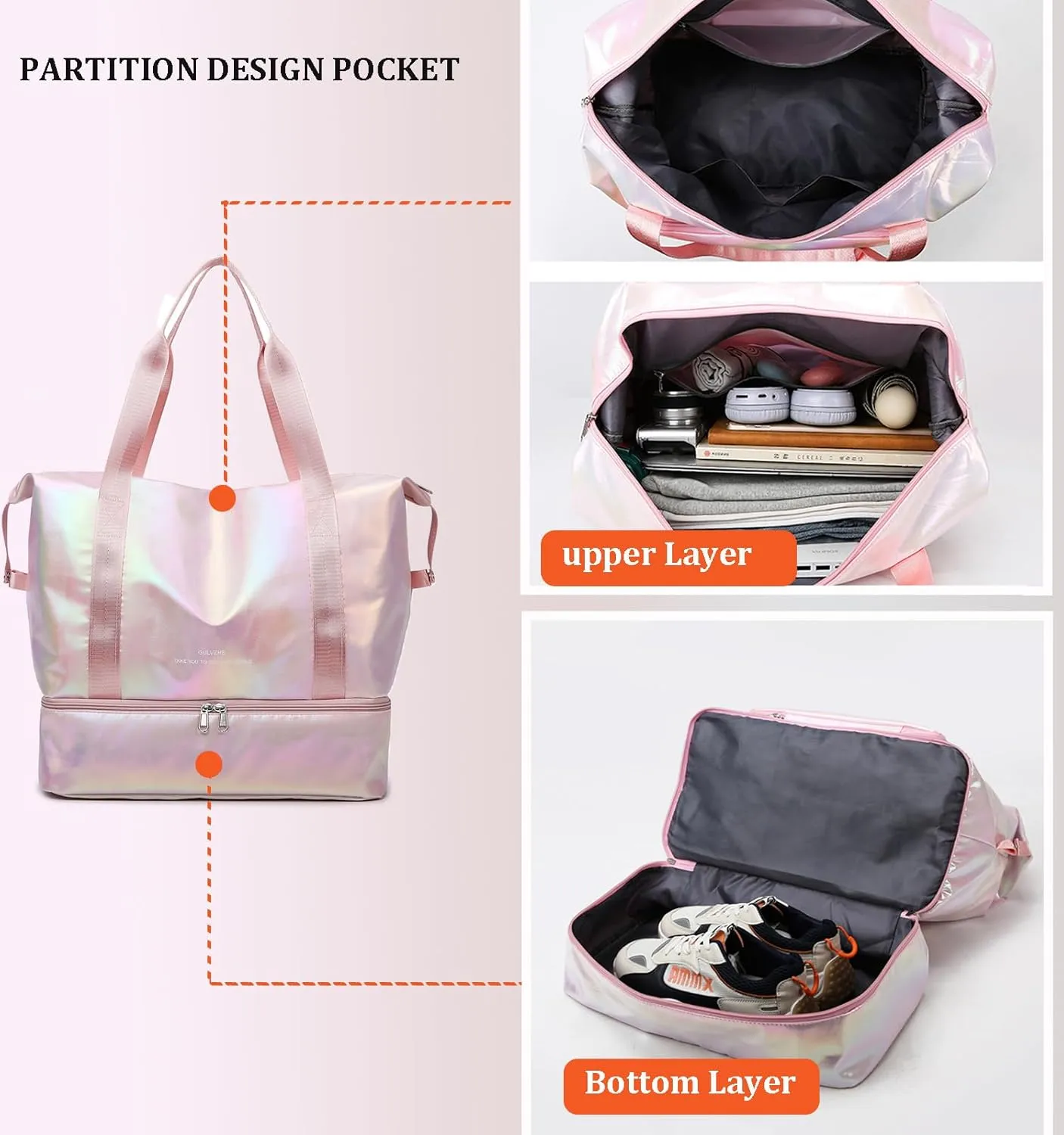 Foldable Travel Duffle Bag with Expandable Luggage Sleeve Wet Pocket Shoe Compartment Overnight Bag Weekender Tote