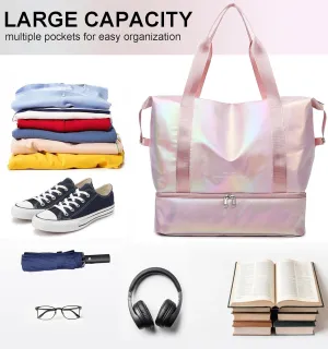 Foldable Travel Duffle Bag with Expandable Luggage Sleeve Wet Pocket Shoe Compartment Overnight Bag Weekender Tote