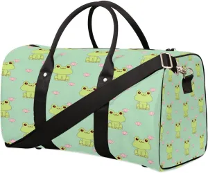 Frog Adorable Travel Duffel Bag Sport Gym Cute Frog Duffle Bag Weekender Overnight Tote Bag Foldable Carry on Bag Training Shoulder Bag for Women Men