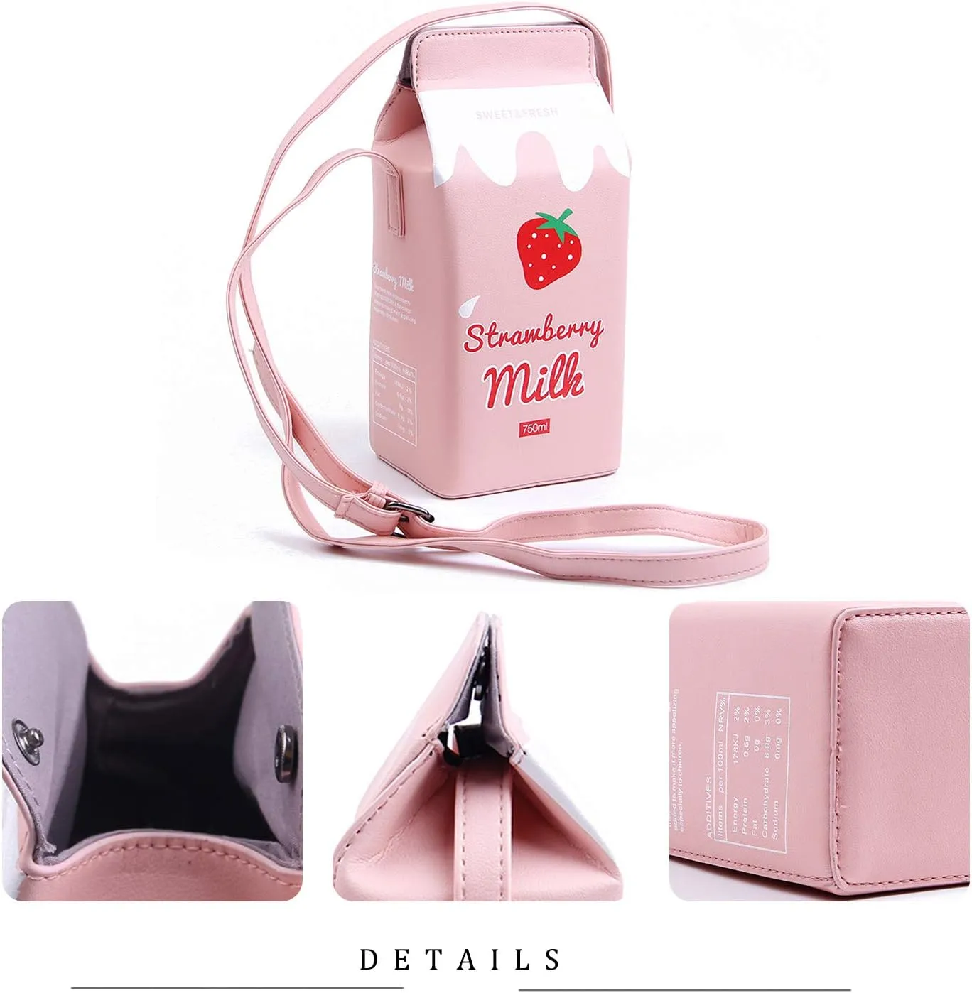 Fruits Banana Strawberry Milk Box Cross Body Purse Bag Women Phone Wallet Shoulder Bags