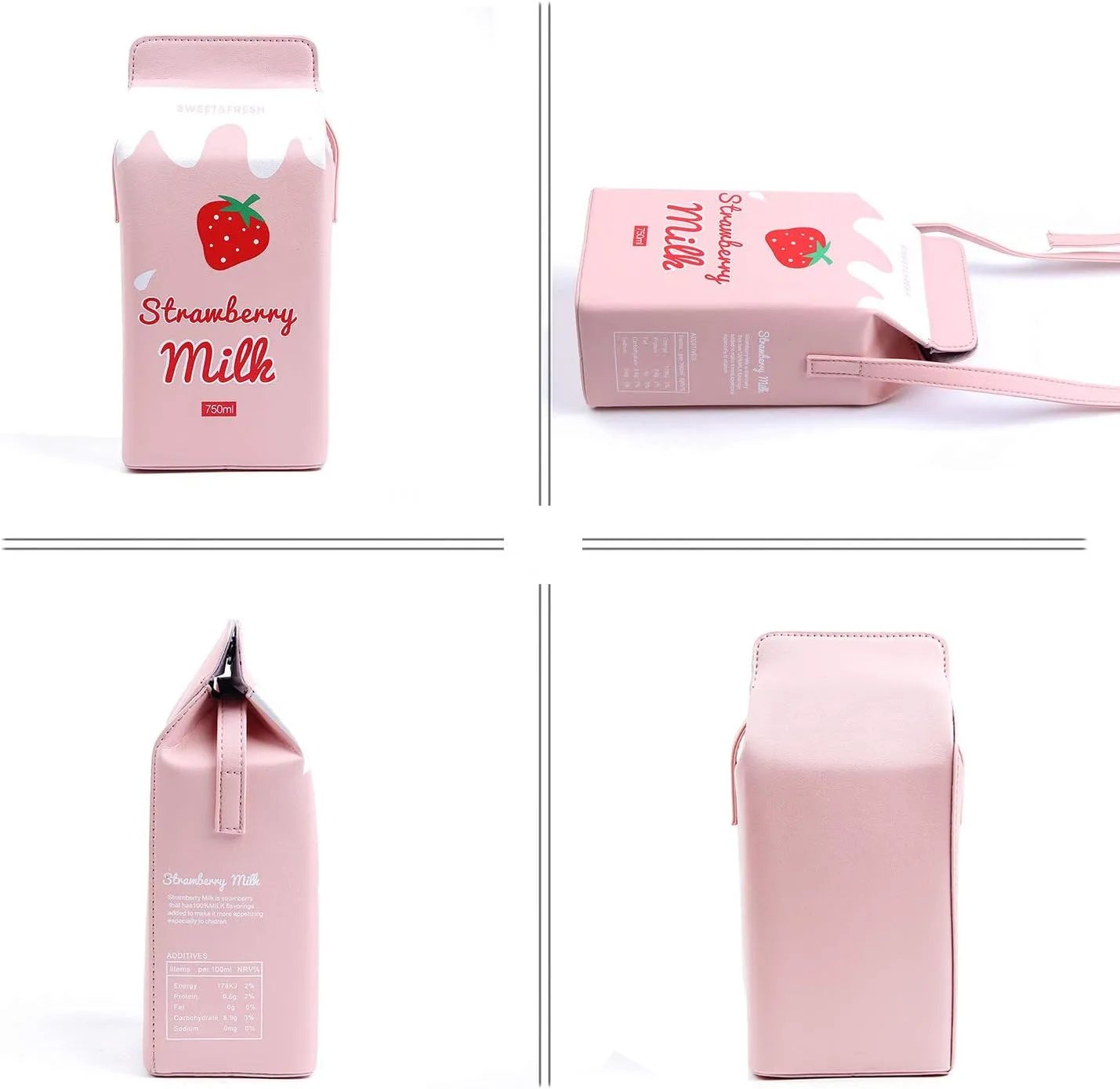 Fruits Banana Strawberry Milk Box Cross Body Purse Bag Women Phone Wallet Shoulder Bags