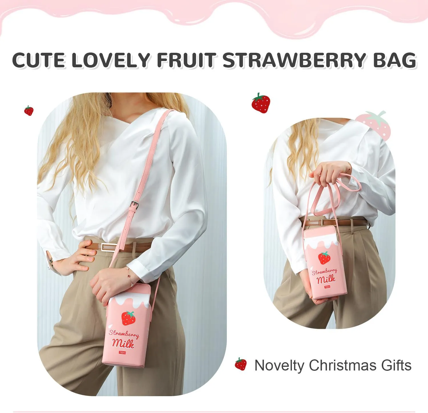 Fruits Banana Strawberry Milk Box Cross Body Purse Bag Women Phone Wallet Shoulder Bags