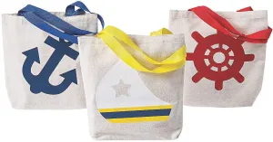 Fun Express Small Nautical Tote Bags - Set of 12 canvas bags - VBS Vacation Bible School Supplies/Decor - sailor party and nautical theme party favors