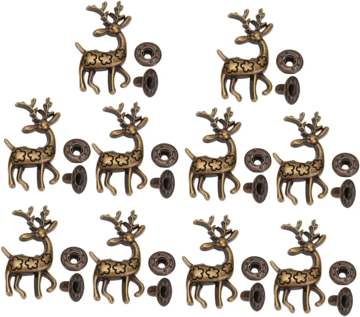Gadpiparty 10 Sets Zinc Alloy Deer Style Snap Button Fittings with Base for DIY Craft Bronze Clasp Fastener for Purses Bags Scrapbooking