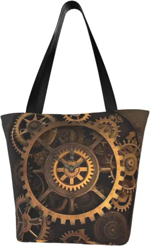 Gears Clock Bronze Century printed Shoulder bag Canvas Shopping Bag Fashion Handbag