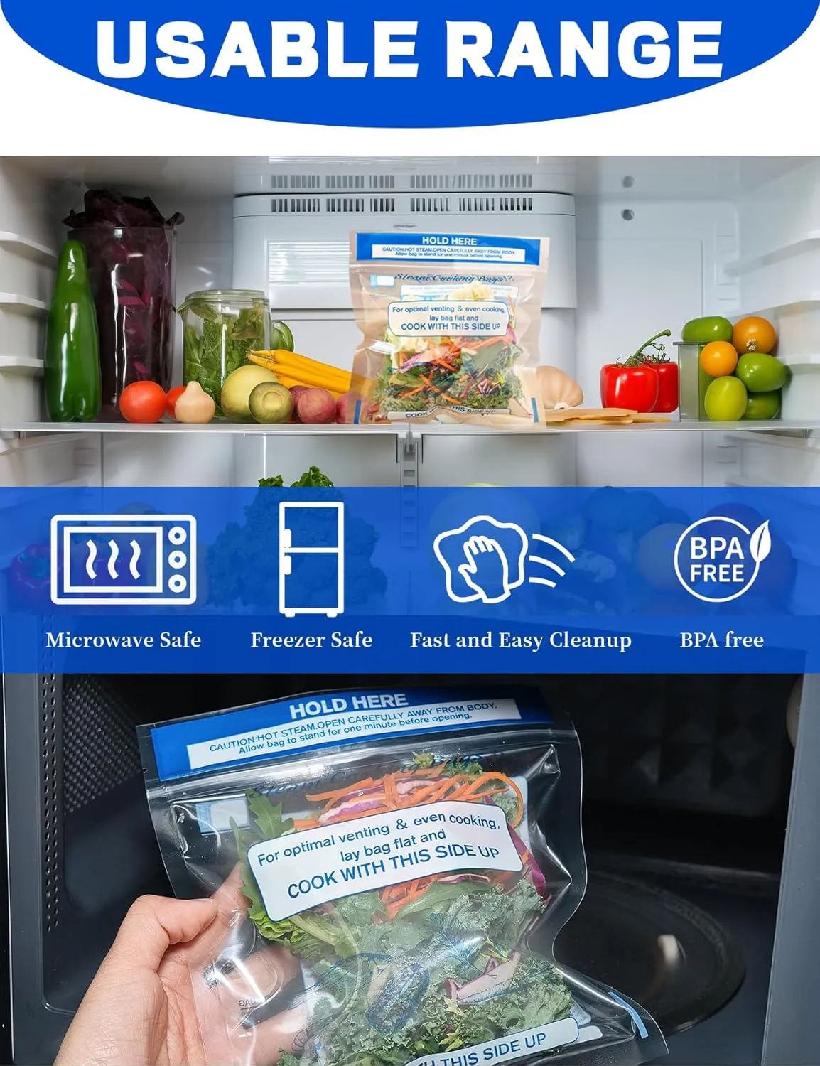 Gezan Zipper Microwave Steamer Bags Reusable Food Storage Bag Freezer Bag Cooking Bags for Vegetables,Potatoes and Meat(30)