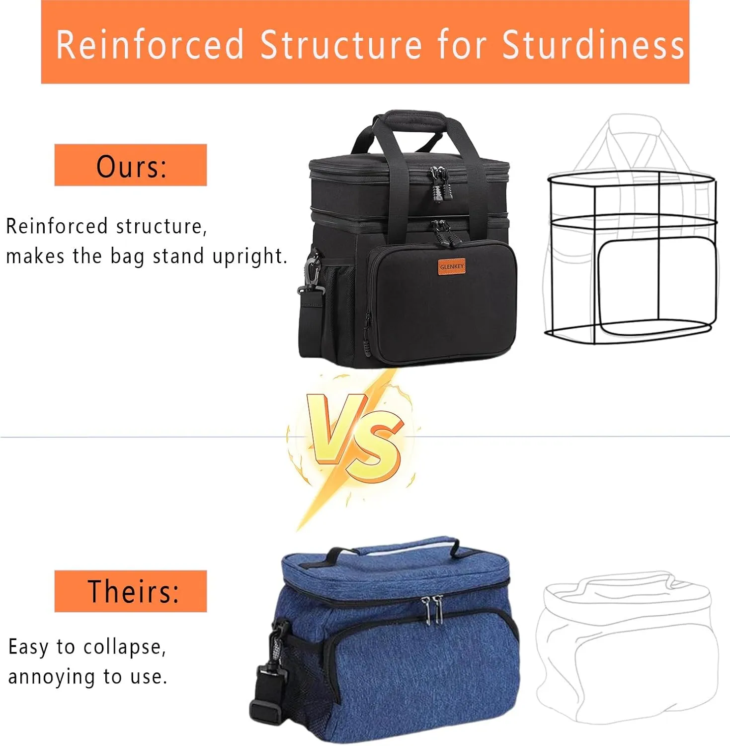 GLENKEY Expandable Insulated Large Lunch Box, Double Deck Heavy Duty Durable Lunch Bag Leakproof Cooler Bags for Men Women Adults Work Shift Flight Beach Daytrip, 20 Can, Black