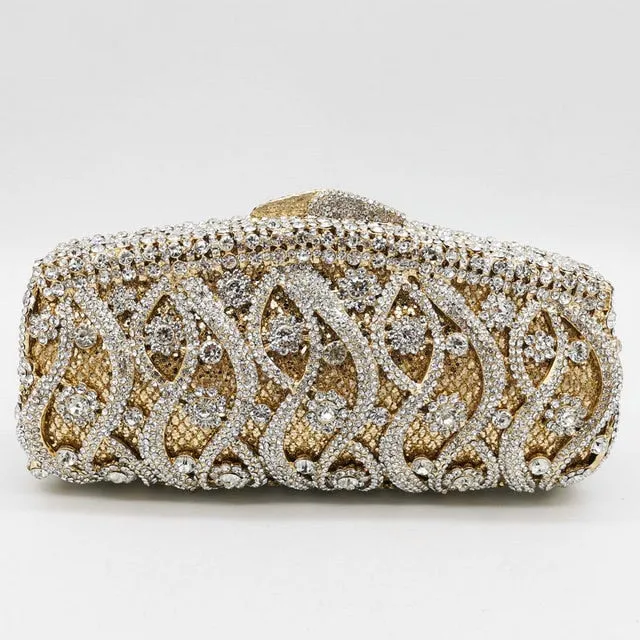 Glittering Patterned Crystal Clutch