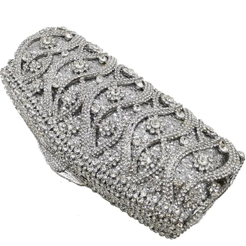 Glittering Patterned Crystal Clutch