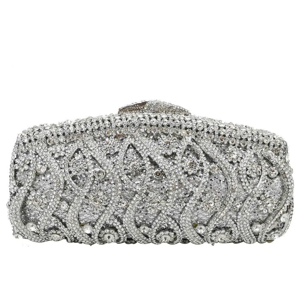 Glittering Patterned Crystal Clutch