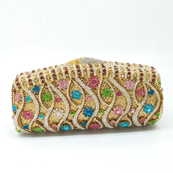 Glittering Patterned Crystal Clutch