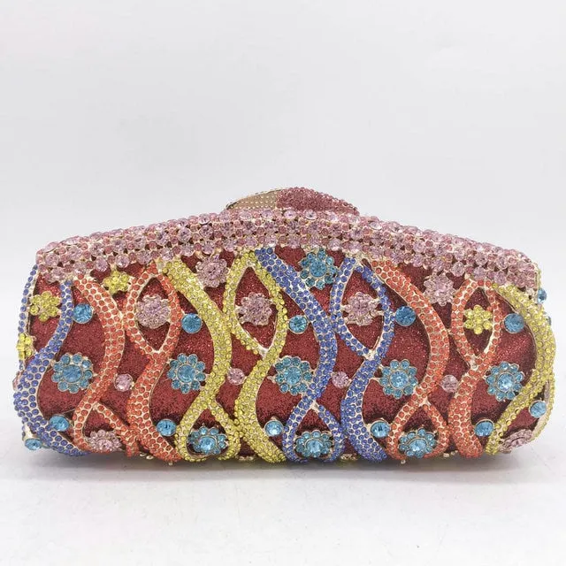 Glittering Patterned Crystal Clutch