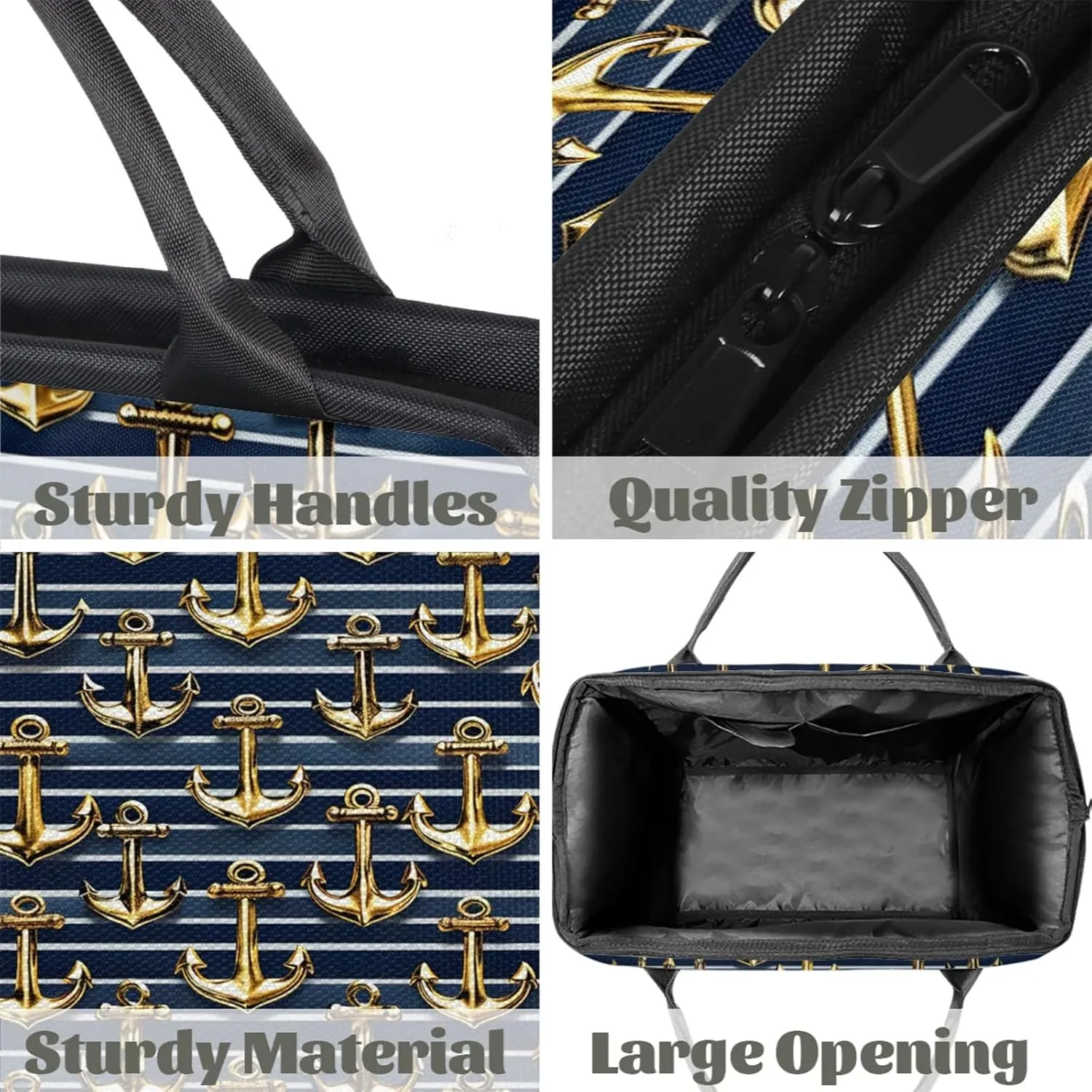 Gold Anchor Ocean Large Travel Duffel Bag Gym Tote Bag for Women Men Waterproof Weekend Overnight Bag Carry On Tote Luggage with Pocket Personal Item Bags Sports Bag fit Travel Sports Gym Yoga