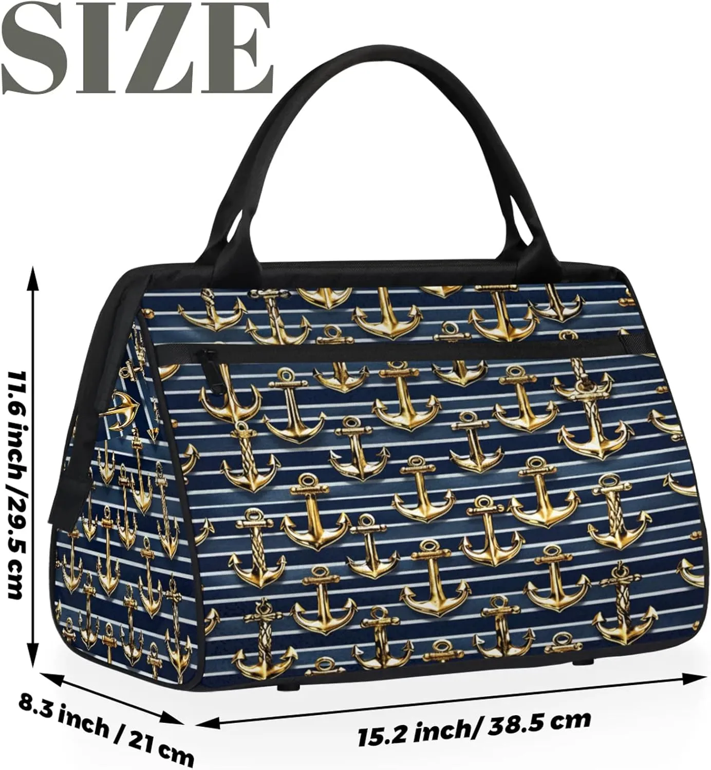 Gold Anchor Ocean Large Travel Duffel Bag Gym Tote Bag for Women Men Waterproof Weekend Overnight Bag Carry On Tote Luggage with Pocket Personal Item Bags Sports Bag fit Travel Sports Gym Yoga
