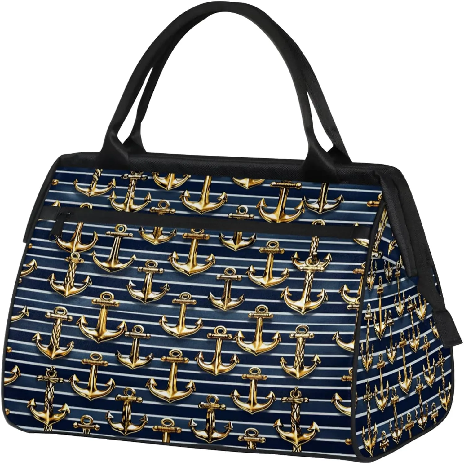 Gold Anchor Ocean Large Travel Duffel Bag Gym Tote Bag for Women Men Waterproof Weekend Overnight Bag Carry On Tote Luggage with Pocket Personal Item Bags Sports Bag fit Travel Sports Gym Yoga